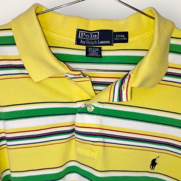 Polo Ralph Lauren Sz Large Tall Yellow/Green Stripe Shirt Mesh Fabric Casual Gol - Picture 5 of 9
